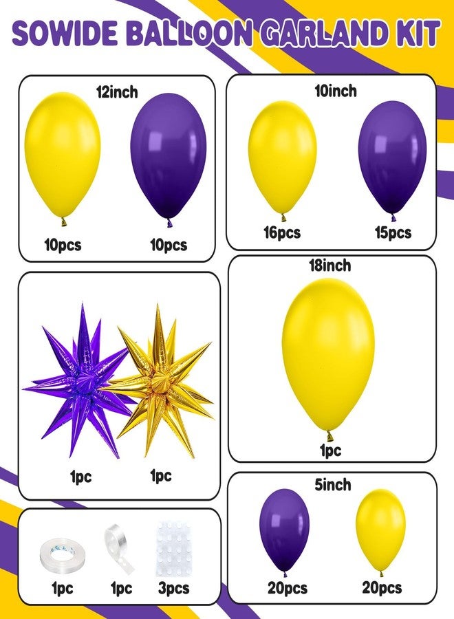 Sowide Purple and Yellow Balloon Arch Kit,Basketball Balloons with Gold Purple Star Foil Balloons,for Boys Basketball Party Sport Theme Birthday Graduation Anniversary Wedding Baby Shower Decorations - Image 2
